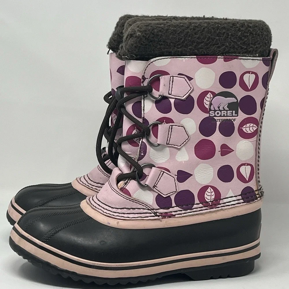 Sorel Yoot Pac Pink Purple Snowflake Waterproof Snow Boots Big Girl Youth Size 4